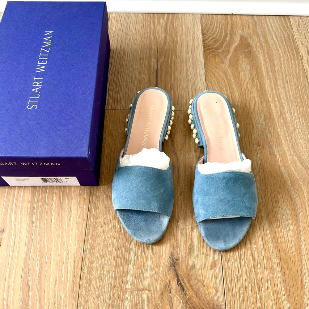 Stuart Weitzman Jeans Suede Pearl Slippers